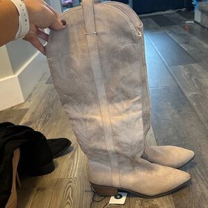Beige Suede Western Boots